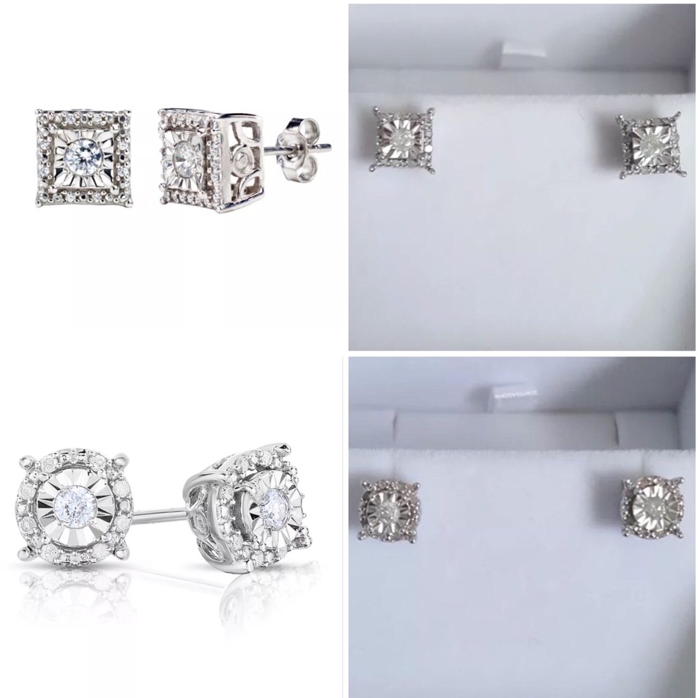 🎉💎 Natural .25CTW Diamond Sterling Studs